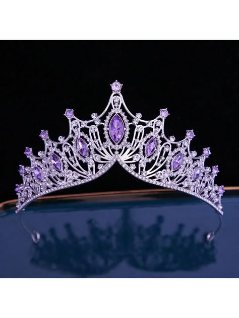 1pc Women's Silver And Purple Crown Headband And Crown Set, Crystal Crown, Rhinestone Princess Crown For Girl's Bridal Wedding, Birthday Party, Halloween Cosplay, Christmas Tiaras Purple Elegant,Boho   Aluminum Alloy     Wedding & Event, size features are:Bust: ,Length: ,Sleeve Length: Sweet 16 Pink And Purple Theme, Romantic Purple Wedding Theme, Quince Crowns Purple, Dark Purple Quinceanera Theme, Tangled Quinceanera Theme, Galaxy Headband, Purple Crowns, Purple Quinceanera Theme, Purple Tiara