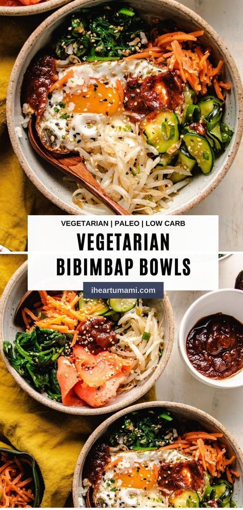 Healthy Bibimbap, Vegetarian Bibimbap, Korean Vegetarian Recipes, Korean Vegetarian, Bibimbap Sauce, Vegan Bibimbap, Gochujang Recipe, Korean Bibimbap, Bibimbap Recipe