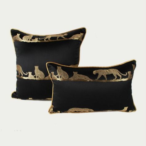 € 23,74 | DUNXDECO Cushion Cover Decorative Pillow Case Luxury Art Black Gold Powerful Leopard Shiny Silky Jacquard Coussin Sofa Decor Leopard Wedding, Bedroom Simple Modern, Vintage Bathroom Accessories, Jewelry Shop Display, Gold Sofa, Gold Bedroom, Luxury Pillows, Luxury Cushions, Clothes Hooks