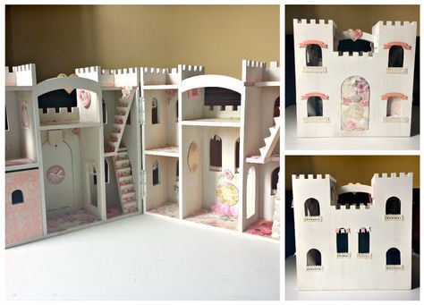 Wood Castle Dollhouse, Wooden Castle Painting Ideas, Michaels Castle Dollhouse, Castle Cardboard, Playset Diy, Maileg House, Wooden Toy Castle, Castle Diy, Wood Castle