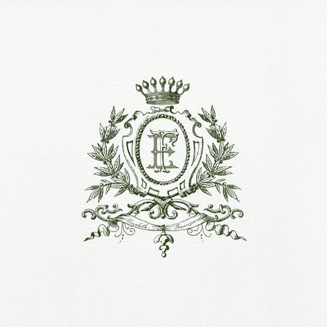 Vintage Heraldry Wreath Monogram Wedding Crest With Crown - Etsy Crest Ideas Design, Crests Design, Crest Illustration, Crest Logo Design, Wedding Crests, Wedding Crest Monogram, Royal Monogram, Crest Wedding Invitations, Heraldry Design