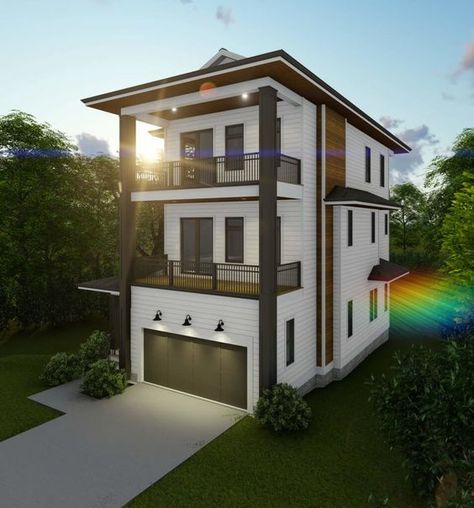 Kalena Lola | Aerial By Design Deck Kitchen, Three Story House, Narrow House Plans, Narrow Lot House, Modern Minimalist House, Narrow Lot House Plans, Two Story House, Beach House Plans, Townhouse Designs