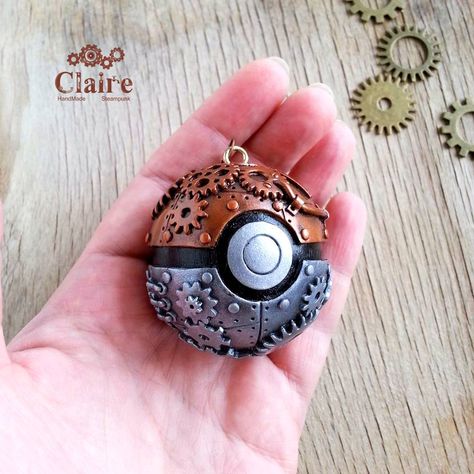 Clay Pokeball, Steampunk Pokemon, Blimp Steampunk, Steam Punk Pottery, Steampunk Clay Mug, Pokemon Project, Wooden Ornament, Steampunk Style, Wooden Ornaments