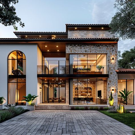 Unique Luxury Homes, Dream Home Mansion, Modern Traditional Exterior Home, Fancy Building Exterior, Luxurious Buildings Exterior, Luxury Hotel Exterior Modern, La Modern House, Transitional Mansion Exterior, Contemporary Two Story House Exterior