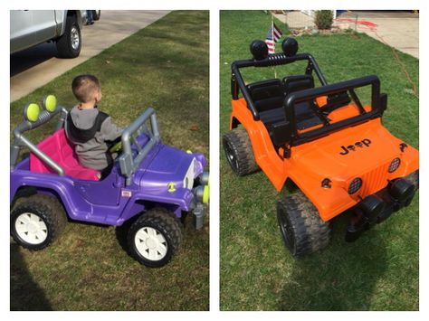 Jeep power wheels remodeled before and after Powerwheels Makeover Jeep, Power Wheels Makeover, Power Wheels Jeep, Backyard Kids, Power Wheels, Backyard For Kids, Kids Corner, Riding Lawnmower, Car Collection