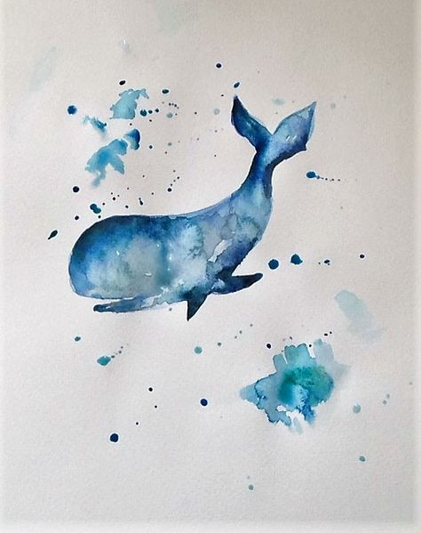 Aquarell Wal Ideas With Shells, Whale Watercolor, Tail Drawing, Wal Art, Watercolor Whale, Watercolor Paintings For Beginners, Inspiration Tattoos, Whale Art, Watercolor Ocean