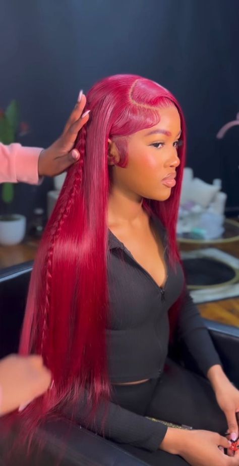 Burgundy Hair Black Women Wig, Ruby Red Hair, Red Weave Hairstyles, Colored Weave, Wine Red Hair, Glamour Hair, Frontal Wig Hairstyles, Stylish Hairstyles, Quick Weave Hairstyles