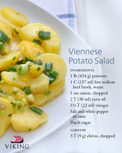 Vienna Potato Salad, Viennese Potato Salad, Austrian Potato Salad Recipe, Viennese Recipes, Austrian Potato Salad, Viking Lifestyle, Cruise Recipes, Sliced Pickles, Ireland Recipes