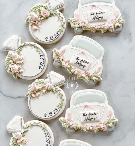 Linda Bakes (@lindabakesmn) • Instagram photos and videos Wedding Cookies Decorated, Cookie Wedding, Anniversary Cookies, Bridal Cookies, Cookies Wedding, Royal Iced Cookies, Cutout Cookies, Bridal Shower Cookies, Shower Cookies