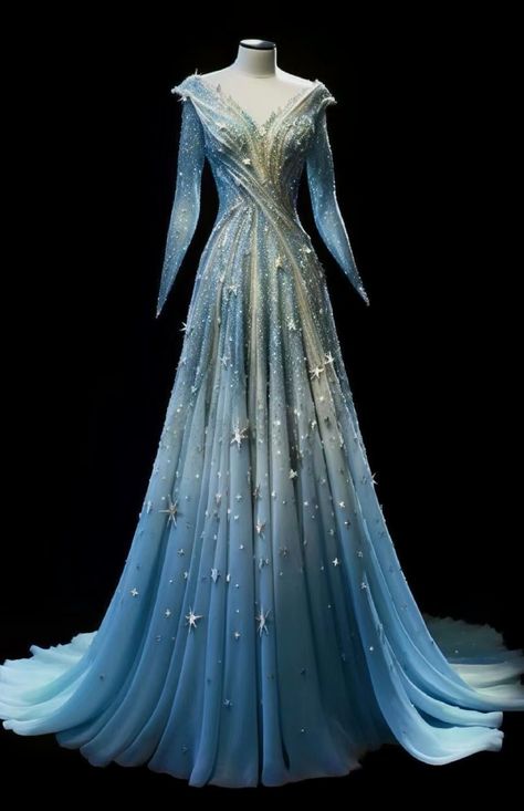 Water Queen Dress, Acotar Dress Ideas, Blue Fantasy Gown, Water Themed Dress, Water Themed Outfits, Lotr Fashion, Degrade Dress, Queen Celestia, Elvish Dress