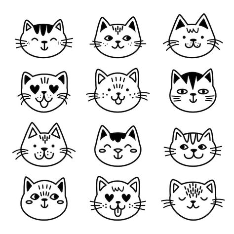 Doodle sketch icon with cute black simpl... | Premium Vector #Freepik #vector #cat-character #cat-doodle #cat-face #cat-head Doodle Cats Easy, Cat Drawing Face, Draw Cat Face, Easy Cat Face Drawing, Cat Faces Drawings, Simple Doodles Cute, Cat Doodle Easy, Cat Face Drawing Simple, Cat Simple Drawing