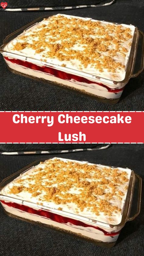 Cherry Cheesecake Lush is a delightful and indulgent dessert that combines layers of creamy cheesecake filling, luscious cherry pie filling, and a buttery cookie crust. This no-bake dessert is perfect for any occasion and is sure to impress your family and friends.The crunchy golden Oreo crust provides a delicious contrast to the smooth and creamy layers of cream cheese and pudding. The... Cherry Cheesecake Lush, Creamy Potato Bacon Soup, Golden Oreo Crust, Cheesecake Deserts, Cheesecake Lush, Cherry Pie Filling Recipes, Lush Recipes, Cherry Cheesecake Recipe, Sweet Cherry Pie