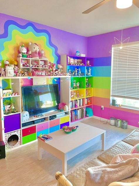 Dopamine Interior, Kidcore Room, Decora Style, Bedrooms Inspiration, Colourful Homes, Stim Board, Colorful Room Decor, Rainbow House, House Aesthetic