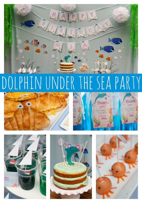 Cute Dolphin Under the Sea Party - Pretty My Party #dolphin #underthesea #party #ideas #birthday Dolphin Birthday Parties, Dolphin Birthday, Dolphin Party, Pic Tips, Sea Party Ideas, Under The Sea Birthday Party, Birthday Party Design, Sea Mermaid, Sea Birthday Party