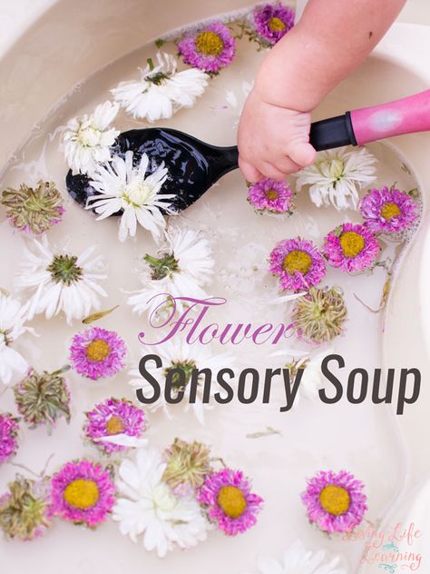 My toddler loves water play! This time, I threw in some fresh flowers that were just about to fade, and this quick and simple Flower Sensory Soup kept him entertained for a long time! Flower Sensory, Toddler Sensory, Spring Preschool, Toddler Snacks, Sensory Bin, Spring Theme, Spring Activities, Water Play, Simple Flower