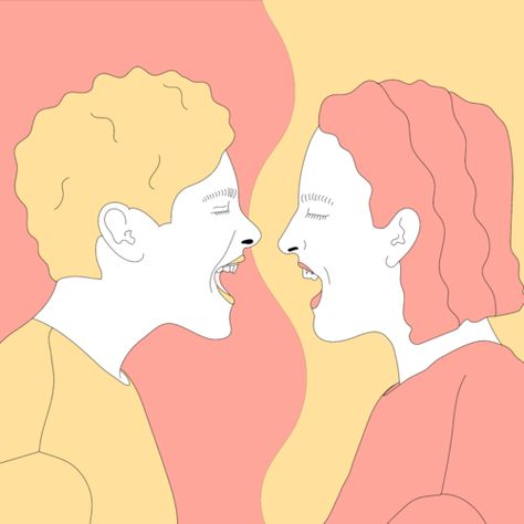 Two Faced Illustration, Two People Facing Each Other, Laughing Illustration, Two People Facing Each Other Reference, People Yelling At Each Other, Filipino Art, People Leave, Free Artwork, Face Illustration