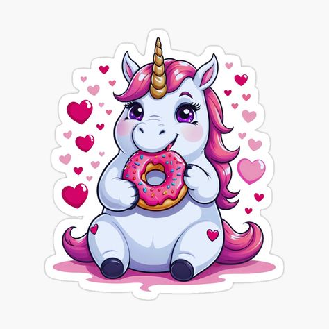 Get my art printed on awesome products. Support me at Redbubble #RBandME: https://www.redbubble.com/i/sticker/Unicorn-Lover-Chubby-Unicorn-Eating-Donut-by-saloui/157758083.EJUG5?asc=u Donut Sticker, Funny Unicorn, Unicorn Funny, Unicorn Lover, Birthday Stickers, Rainbow Stickers, Unicorn Rainbow, Unicorn Party, Unicorn Birthday