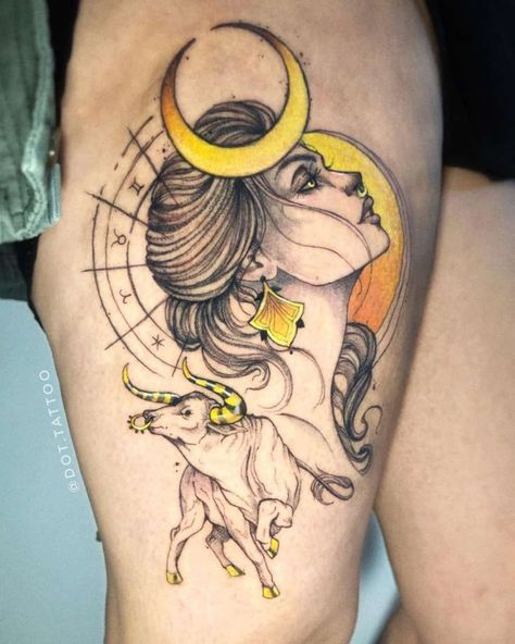 SOURCE Taurus Quotes Tattoo, Tattoos For Grandparents Meaningful Alive, Taurus Goddess Tattoo, Taurus Symbol Tattoo, Taurus Bull Tattoos, Scorpio Zodiac Tattoos, Bull Skull Tattoos, Mystical Tattoos, Astrology Tattoo