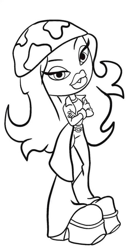 #bratz #y2k Brats Dolls Drawing, Y2k Drawings Sketch Easy Simple, Y2k Coloring Pages Bratz, Bratz Dessin, Bratz Outline, Baddie Coloring Pages Easy, Bratz Template, Bratz Sketches, Y2k Girl Drawing