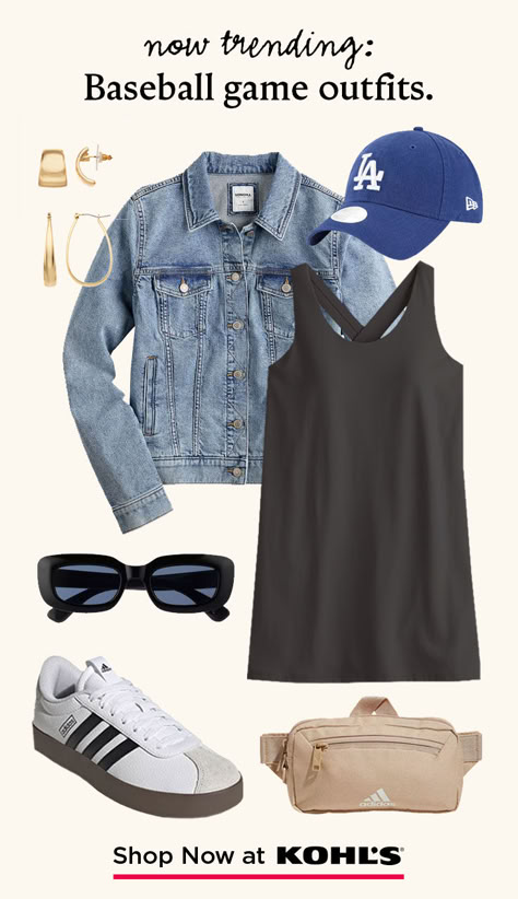 Get set for baseball season with outfits that are a home run. Create the perfect sporty-chic look with athleisure styles, baseball hats, versatile jackets, sneakers and more outfit essentials at Kohl's and Kohls.com. Cute Baseball Outfits For Women, Athleisure Summer Outfits, Raceday Outfits, Summer Athleisure Outfits, Dc Outfits, Baseball Game Outfit, Baseball Mom Outfits, Gameday Fits, Coach Outfits