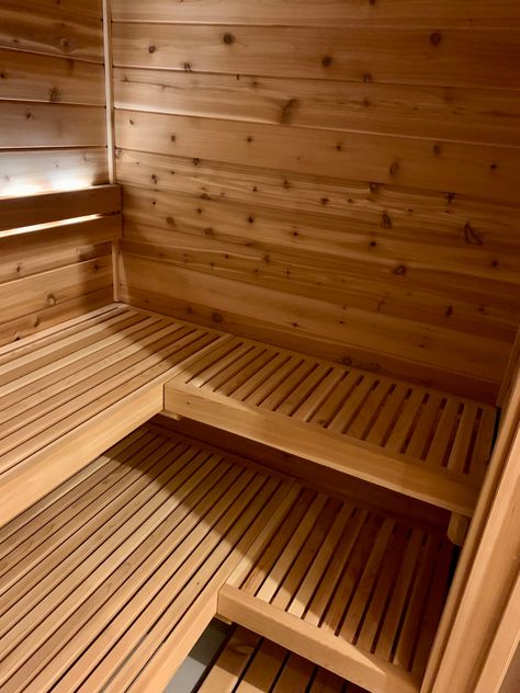 Sauna Benches Ideas, Sauna Bench Design, Sauna Wall, Sauna Decor, Spa Bench, Sauna Bench, Basement Sauna, Cedar Lap Siding, Exterior Siding Options