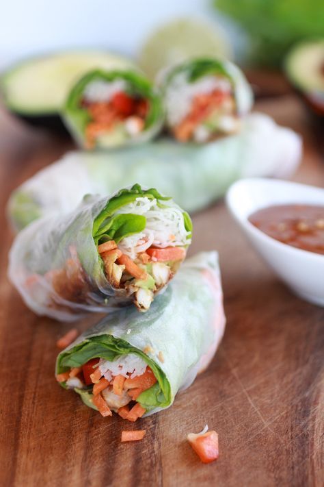 Avocado Spring Rolls, Vietnamese Rice, Vietnamese Spring Rolls, Chicken Spring Rolls, Summer Eats, Spring Roll Recipe, Year 8, Vietnamese Food, Half Baked Harvest