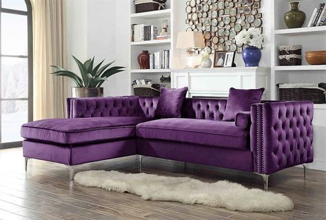 Purple Furniture, Purple Couch, Purple Living Room, Chic Home Design, Purple Sofa, Corner Sectional Sofa, Velvet Sectional, Sectional Sofa With Chaise, Pretty Purple