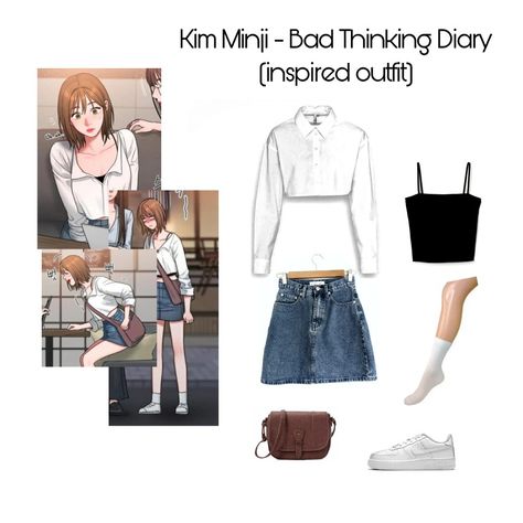 Yuna Bad Thinking Diary Outfit, Everyday Cosplay Outfits, Anime Inspired Outfits Aesthetic, Casual Cosplay Outfits, Anime Outfits Inspired, Kim Minji Bad Thinking Diary, Bad Girl Outfit, Bad Thinking Diary, Kim Minji