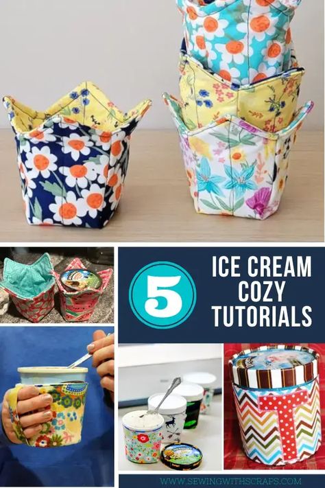 Sewing With Scraps, Ice Cream Holder, Ice Cream Cozy, Diy Sewing Gifts, Sewing Machine Projects, Fabric Bowls, Small Sewing Projects, Diet Food, Sewing Projects For Beginners