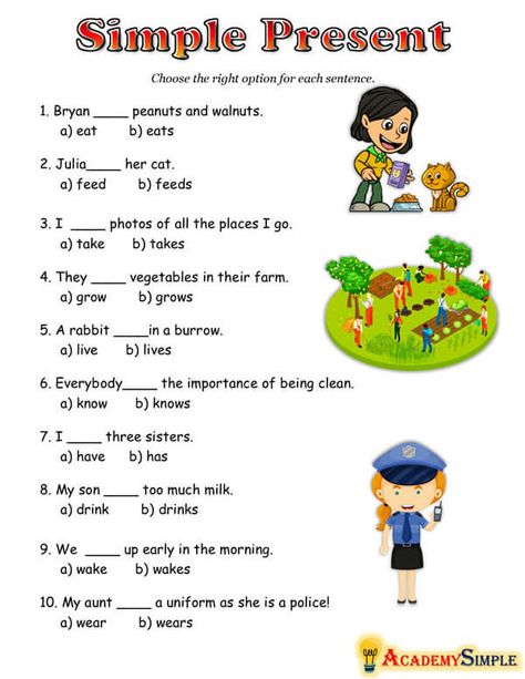 English Sentence Structure, Simple Present Tense Worksheets, Verbs Worksheet, Verbs Activities, Present Tense Verbs, Reading Comprehension For Kids, English Grammar For Kids, Simple Present Tense, Grammar For Kids