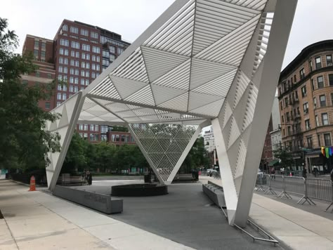 Triangle Urban Design, Triangle Pavilion, Triangle Landscape Design, Gathering Space Architecture, Triangular Architecture, Streetscape Design, Plaza Design, Balcony Grill Design, Shelter Design