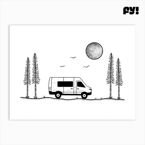 Fine art print using water-based inks on sustainably sourced cotton mix archival paper. • Available in multiple sizes • Trimmed with a 2cm / 1" border for framing • Available framed in white, black, and oak wooden frames. Tags: PJ-4740-157 Campervan Tattoo, Vw Buzz, Van Drawing, Travel Tattoo Ideas, Camping Tattoo, Whiteboard Art, Travel Tattoos, Van Lines, Circle Tattoos