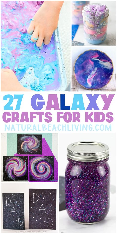 27+ Super Cool Galaxy Crafts for Kids - Natural Beach Living Milky Way Crafts For Preschool, Galaxy Jars Diy For Kids, Galaxy Activities For Kids, Space Snacks For Kids, Galaxy Snow Globe, Galaxy Jars Diy, Galaxy Crafts For Kids, Diy Space Decorations For Party, Space Decorations Galaxy