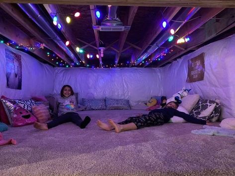 Attic Crawl Space Ideas, Crawl Space Ideas, Playhouse Transformation, Sleepover Bedroom, Shed Hangout Ideas, Attic Aesthetic, Sesh Room, Hangout Aesthetic, Attic Hangout