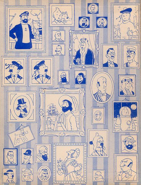 Tintin inner book cover  Oh isn't this great! You can't beat a good end paper! Tin Tin Cartoon, Captain Haddock, Bd Comics, Miyazaki, Childhood Memories, Graphic Novel, Comic Art, Childrens Books, Illustration Art