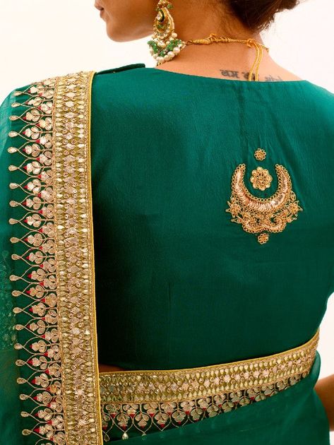 Marodi Work Dress, Blouse Back Embroidery, Marodi Work Blouse, Emerald Green Saree, Marodi Embroidery, Latest Fashion Blouse Designs, Blouse Embroidery Designs, Marodi Work, Zardosi Work Blouse