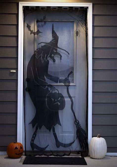 Witch or Treat Door Curtain | Door Decorations Front Porch Witch Decor, Halloween Decorations Small Porch, Witch Coven Halloween Decorations, Witchy Door Decor, Witch Themed Halloween Decorations, Witch Door Decoration, Door Halloween Decorations, Witch Bedroom Decor, Witch Door Hanger