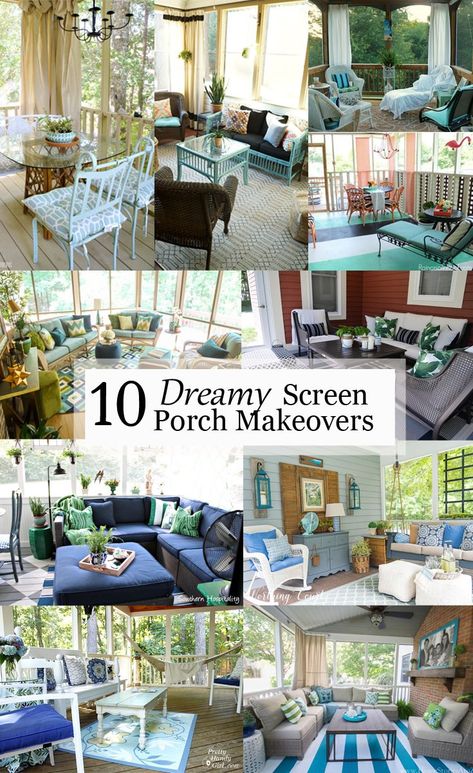 These 10 Dreamy Screen Porch Makeovers will inspire you to re-imagine and update your screened-in porch and turn it into your very own peaceful retreat, no matter the season. Lanai Decorating, Screen In Porch, Back Porch Makeover, Screened In Porch Furniture, Screened In Porch Diy, Porch Diy, Screened Porch Decorating, Screened Porch Designs, Sunroom Decorating