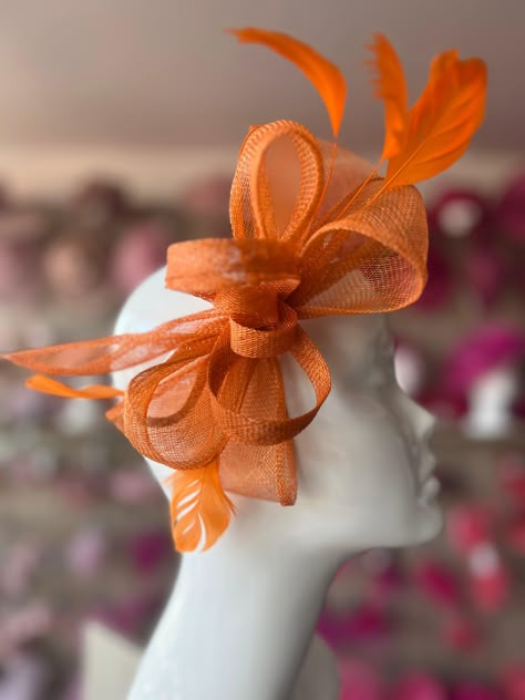 Isobel Orange Fascinator Headband-Fascinators Direct Hats Outfit, Orange Fascinators, Fascinator Hats Outfit, Sinamay Fabric, Headband Fascinator, Fascinator Hairstyles, Fascinator Headband, Bedroom Closet Design, Lip Shine