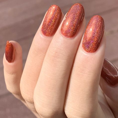 KBShimmer - Nail Polish - Slay Cozy Holographic-Beyond Polish Shiny Brown Nails, Rust Nail Color, Copper Nail Polish, Sunset Nails, Copper Nails, Cool Autumn, Dnd Gel Polish, Flannel Sheets, Nail Shimmer