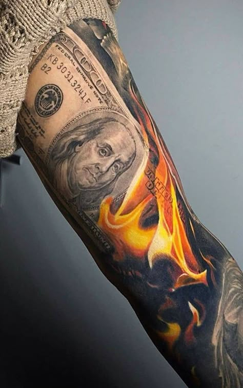 Family Sleeve Tattoo, Portrait Tattoo Sleeve, Dollar Tattoo, Inside Of Arm Tattoo, Gangster Tattoo, Zeus Tattoo, Animal Sleeve Tattoo, Hyper Realistic Tattoo, Card Tattoo Designs