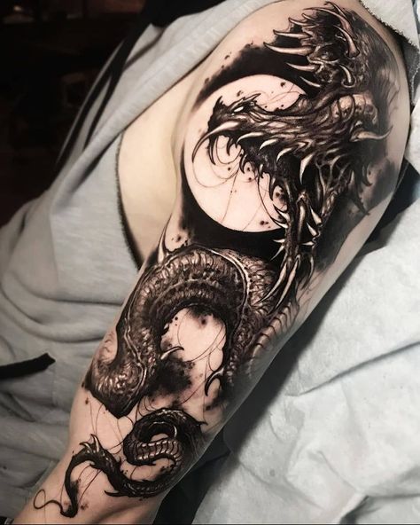 Full Shoulder Tattoo, Unusual Tattoos, Aesthetic Tattoo Ideas, Dragon Tattoo Drawing, Dragon Tattoo Sketch, 15 Aesthetic, Dragon Tattoo Art, Serpent Tattoo, Evil Tattoos