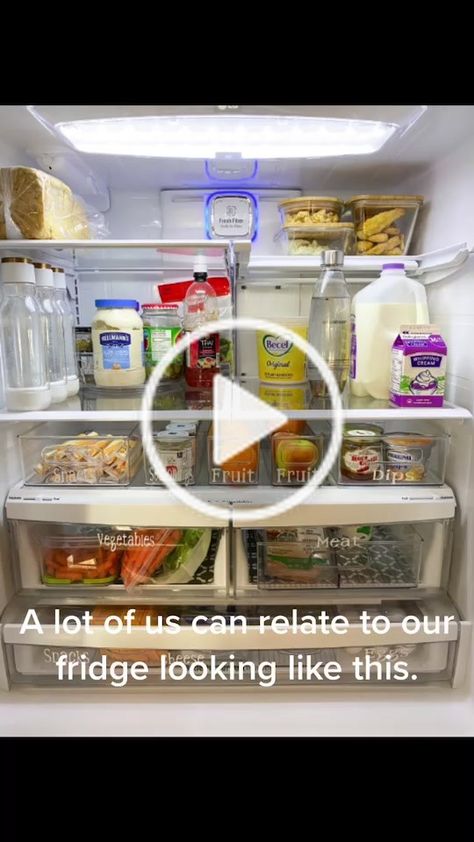 Eileen (@theorderlylifestyle) has created a short video on TikTok with music original sound. | Do you need help getting your fridge organized? #fridgeorganization #organizedfridge #getorganized #organizers #bins #organizinghacks #organizingtips | A lot of us can relate to our fridge looking like this. | It’s because fridges don’t come with the proper storage solutions! | Step 1) Empty out your fridge | ... Organized Refrigerator Ideas, Panty Storage, Fridge Organized, Empty Fridge, Refrigerator Ideas, Tiktok Tips, Refrigerator Organization, Fridge Organization, Organization Hacks