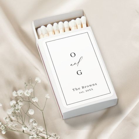 Elegant modern couple monograms minimalist wedding matchboxes Classy Wedding Favors, Couple Monogram, Matchbox Wedding Favors, Modern Classic Wedding, Wedding Match Boxes, Mother Gifts Wedding, Personalized Match Boxes, Couples Monogram, Wedding Simple