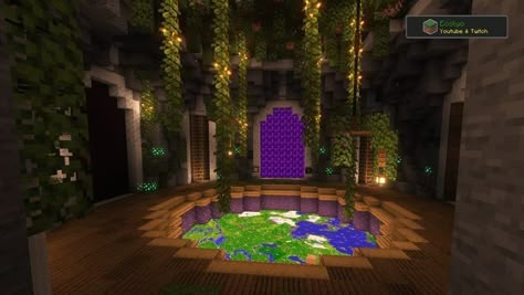 Minecraft Circle Room Ideas, Lush Cave House Ideas Minecraft, Minecraft Cave Enchantment Room, Enchantment Table Area Minecraft, Enchanting Table Room Minecraft Design, Minecraft Underground Enchanting Room, Minecraft Evil Lair Interior, Minecraft Floor Designs Circle, Minecraft Interior Aesthetic