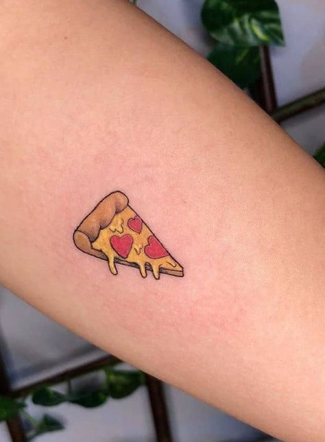 Pizza Tattoo Minimalist, Pizza Tattoo Design, Chicken Nugget Tattoo, Pizza Slice Tattoo, Pikachu Tattoo Design, Food Tattoo, Pizza Tattoo, Pikachu Tattoo, Food Tattoos