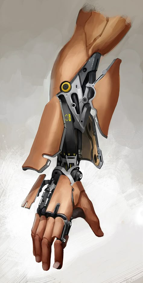 Bruno Gauthier Leblanc's "Talos' Augmented Arm" from Eidos Montreal's "Deus Ex: Mankind Divided" Sci Fi Cybernetic Limbs, Mechanical Limbs, Arm References, Cyberpunk Ttrpg, Deus Ex Mankind Divided, Space Western, Dark Heresy, Mechanical Arm, Cyborgs Art