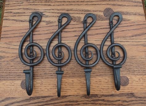 Hand Forged Treble Clef Wall Hook Blacksmith Made Treble | Etsy Wall Art Music, Blacksmith Projects, Metal Working Projects, La Forge, Dinner Bell, Hook Wall, Fireplace Tools, Treble Clef, Metal Projects