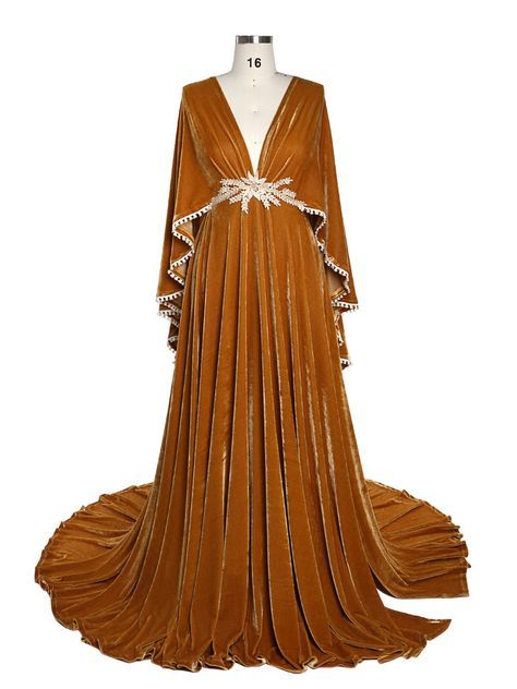 Fall Dress Velvet, Orange Gown Aesthetic, Game Of Thrones Outfit Inspiration, Autumn Dress Formal, Autumn Gown, Citrine Dress, Velvet Fabric Dress, Art Deco Dresses, 70s Fancy Dress