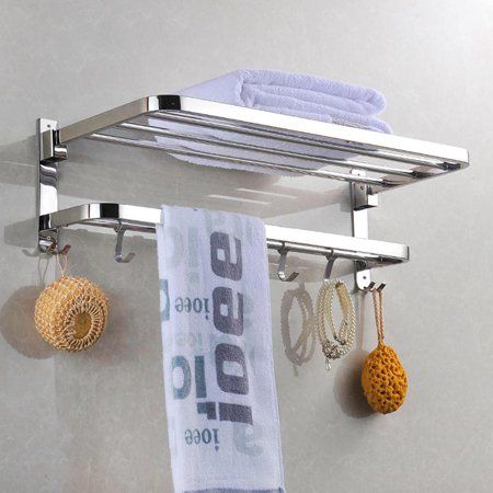 Toallero Ideas, Mounted Towel Rack, Polished Chrome Bathroom, Folding Towels, Rack For Bathroom, Modern Bathroom Accessories, Wall Mounted Towel Rack, Towel Shelf, Towel Stand